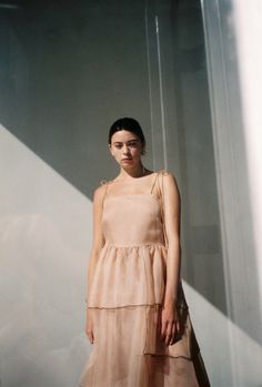 Kamperett Laurence Tiered Silk Organza Midi Dress | Blush Silk Dress Photoshoot, Organza Maxi Dress, Satin Wrap Dress, Silk Wrap Dresses, Organza Dress, Neckline Dress, Silk Gown, Silk Slip, Silk Organza