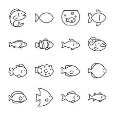 the different types of fish and their names in black ink on a white background illustration