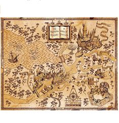 a decorative tapestry with an image of the wizard's castle and other things on it