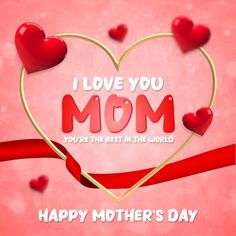 a mother's day card with hearts and ribbon in the shape of a heart