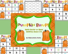 the pumpkin bump board game is shown with numbers and place mats to match it up