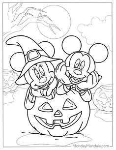 mickey and minnie mouse pumpkin coloring pages for kids to color on the halloween day with