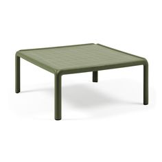 an outdoor table with a green plastic top