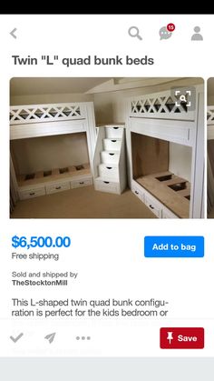 two white bunk beds are on sale for $ 6, 500 and the price is $ 600