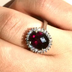 BUY 2 ITEMS GET 55% FOR WHOLE SHOP ( PROMO COD: SAVE55 ) BUY 300 $ GET 60 % FOR WHOLE SHOP ( PROMO CODE: SAVE60)  ✨ Discover the epitome of elegance with this stunning silver women's ring, perfect for any occasion. At the center, a breathtaking 6.99 carat, 12mm faceted garnet stone steals the spotlight, exuding rich, deep hues. This magnificent centerpiece is encircled by a dazzling halo of moissanite stones, adding a subtle sparkle and enhancing its luxurious allure. ✨ The 18.10 carat ring, cra Handmade Jewel, Garnet Stone, Anniversary Gift For Her, Garnet Gemstone, Multi Stone Ring, Gemstone Ring, Ring Verlobung, Stone Rings, Small Gifts