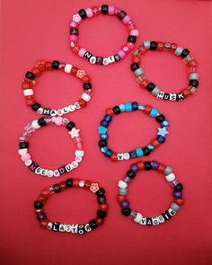 Hazbin Hotel Bracelet Ideas, Helluva Boss Bracelet, Hazbin Hotel Kandi, Hazbin Hotel Bracelets, Pony Bead Bracelets Ideas, Pony Bead Jewelry, Kandi Inspo