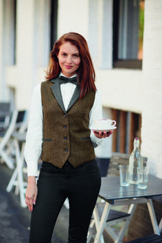 Casual Jacket Outfit, Waitress Outfit, Restaurant Uniforms, Tweed Waistcoat, Best Casual Outfits, Popular Outfits, Dinner Outfits, All Black Outfit