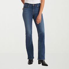 Get a cool and laid-back '90s look with this throwback style. These Classic Straight jeans are a modern take on a relaxed vintage fit, with an easy silhouette and a classic straight-leg finish.Closure Type: Button & ZipperPockets: 2 Front Slip Pockets, 1 Front Coin Pocket, 2 Back Slip PocketsRise: Mid RiseFiber Content: 60% Cotton, 23% Viscose, 16% Polyester, 1% ElastaneFabric Description: DenimInseam: AverageCare: Tumble Dry, Machine WashJean Style: Bootcut JeansBody Type: AppleCountry of Origi Classic Straight Jeans, Easy Silhouette, Womens Jeans Bootcut, 90s Looks, Bootcut Jean, Vintage Fits, Jeans Bootcut, Straight Jeans, Bootcut Jeans