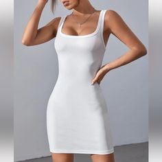 Fashion Nova Sculpted Ribbed Mini Dress Color: White Size: Small Mini Dress Sleeveless Scoop Neck Double Ribbed Stretch Snatching 96% Polyester 4% Spandex Brand New Never Worn Before No Tags Attached Super Flattering! Has An Amazing Stretch And Fabric To It And Sucks You In So Perfectly! White Scoop Neck Mini Dress For Summer, White Scoop Neck Mini Dress Casual, Casual White Mini Dress With Scoop Neck, White Scoop Neck Bodycon Dress, White Scoop Neck Casual Mini Dress, White Scoop Neck Mini Dress, White Scoop Neck Casual Dress, Casual White Scoop Neck Dress, White Scoop Neck Summer Mini Dress