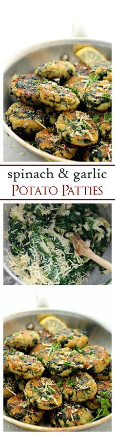 spinach and garlic potato patties in a pan