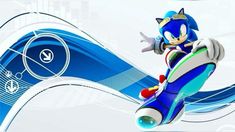 the sonic character is flying through the air