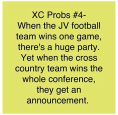 a yellow poster with the words xc probs 4 when the u - v football team wins one game, there's a huge party