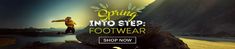 a man jumping up into the air with his arms outstretched in front of him and text reading spring into step footwear shop now