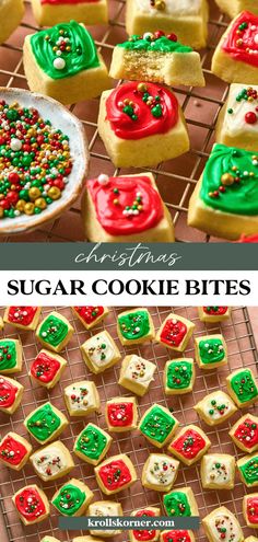 christmas sugar cookie bites on a cooling rack