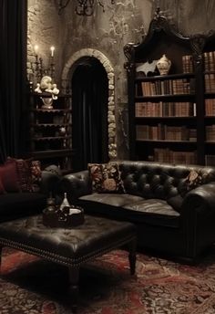 a living room filled with furniture and bookshelves