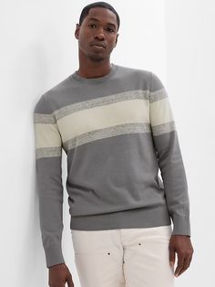 Stripe Crewneck Sweater | Gap Factory Crew Neck Knit Sweater With Striped Cuffs, Crew Neck Top With Striped Cuffs For Winter, Cotton Crew Neck Sweater With Striped Cuffs, Cotton Sweater With Striped Hem For Winter, Striped Cotton Crew Neck Sweater, Striped Sweater With Ribbed Crew Neck, Striped Ribbed Crew Neck Sweater, Classic Crew Neck Sweater With Striped Cuffs, Striped Cotton Sweater With Ribbed Collar