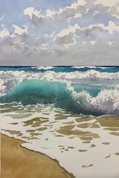 #EasyWatercolorArt #BeginnerArtists #ArtKitGuide #CreativeJourney" Beach Watercolour Painting, Watercolor Ocean Art, Sea Shore Drawing, Watercolor Ocean Painting, Beach Watercolor Paintings, Beach Waves Painting, Beach Painting Watercolor, Good Morning Ocean