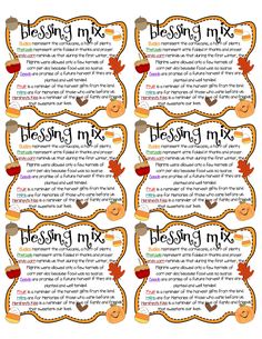 four thanksgiving poem cards with the words blessing mix