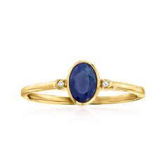 Ross-Simons - .70ct Sapphire, Diamond-Accented Ring Oval Cut in 14kt Yellow Gold. Size 7. RS Pure. Modern designs that complete your outfit and complement your personality. Sized just right for stacking! This chic ring sparkles with a beautiful .70 carat oval sapphire center accented by diamonds on the sides. Set in glowing 14kt yellow gold. 1/4" wide. Sapphire ring. Sapphire birthstones are the perfect gift for September birthdays. Senior Rings, Accented Ring, Sapphire Birthstone Ring, Oval Ring Settings, Oval Sapphire Ring, Birthstone Stacking Rings, Sapphire Birthstone, Gold Sapphire Ring, Chic Rings