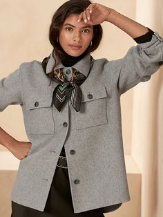 Double-Faced Shirt Jacket | Banana Republic Plaid Trench Coat, Oversized Shacket, Womens Moto Jacket, Fall Outerwear, Leopard Jacket, Blue Trench Coat, Houndstooth Jacket, Wool Shirt, Classic Blazer