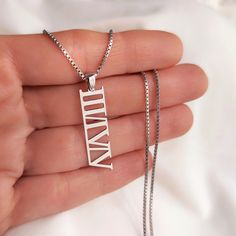 Personalized Roman Numerals Necklace, Roman Numeral Pendant, Birth Year Jewellery, Custom Date, Wedding Gifts, Anniversary Gifts For Her P E R S O N A L I Z E D ∙ J E W E L R Y ❤ Handmade with love ❤ 🧿 Welcome to GDjeweltr. All our jewelery is made by handmade in our workshop as custom. The most unique gift you can find for you and your loved ones ♥ Please take a look my store to see our handmade necklaces, rings, earrings and bracelets collection. ⭐ Item Details: * Material: High Quality Solid Personalized Silver Necklaces For Special Day, Classic Silver Necklace For Wedding Gift, Elegant Silver Necklace For Special Day, Date Necklace, Anniversary Gifts For Her, Bracelets Collection, Gifts Anniversary, Birth Year, Roman Numeral