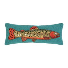 trout fish pillow Coastal Decorative Pillows, Hook Pillow, Hooked Pillow, Coastal Pillows, Hooked Wool, Wool Throw Pillows, Rainbow Trout, Wool Throw, Colorful Fish