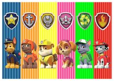 the paw patrol characters are lined up in different colors