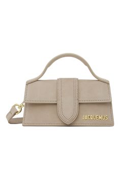 Jacquemus: Beige Le Papier 'Le Bambino' Clutch | SSENSE Dark Beige, Metal Logo, Isle Of Man, Nubuck Leather, Handle Bag, Metallic Logo, Leather Top, Haiti, Madagascar