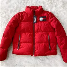 Tommy Hilfiger Puffy Jacket. Brand New With Tag Women’s Size M Please See Photos. Thanks New With Tags Red Puffer Jacket With Pockets, Red Long Sleeve Winter Puffer Jacket, Red Winter Puffer Outerwear, Casual Red Down Outerwear, Red Puffer Jacket With Pockets For Cold Weather, Red Puffer Outerwear For Cold Weather, Red Tommy Hilfiger Long Sleeve Outerwear, Tommy Hilfiger Red Long Sleeve Outerwear, Tommy Hilfiger Winter Outerwear With Pockets