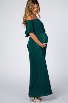 Forest Green Pleated Ruffle Off Shoulder Maternity Maxi Dress – PinkBlush Off-shoulder Maternity Maxi Dress, Green Maternity Maxi Dress, Elegant Green Maternity Maxi Dress, Flowy Off-shoulder Maternity Maxi Dress, Green Off-shoulder Flowy Maxi Dress, Summer Maternity Off-shoulder Maxi Dress, Sequin Maternity Dress, Maternity Dress Wedding Guest, Blush Maternity Dress