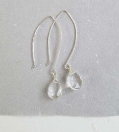 Wire Wrapped Earrings, Custom Jewelry Design, Quartz Earrings, Wire Earrings, Quartz Pendant, 14kt Gold, Ear Wire, Clear Quartz, Jewelry Care