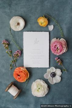 wedding stationery with flowers and ribbon on blue velvet background, photographed by best allon photography