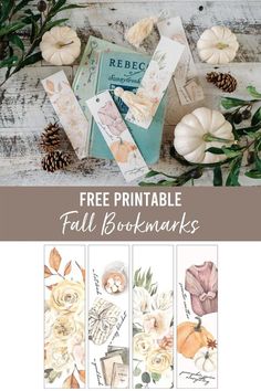 the free printable fall bookmarks are shown with pumpkins, leaves and flowers