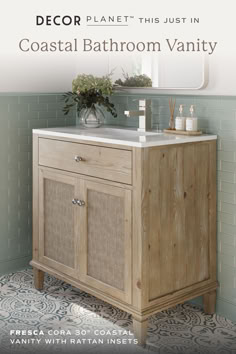 the bathroom vanity is made out of wood