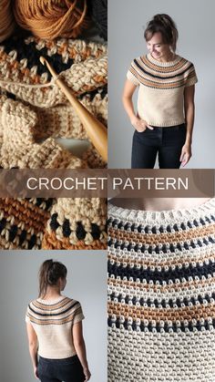 the crochet pattern is shown in three different colors