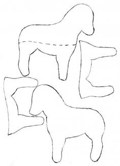 three paper cutouts of horses and a dog on a white background, each with different shapes