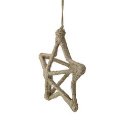 an ornament made out of rope with a star hanging from the side on a white background