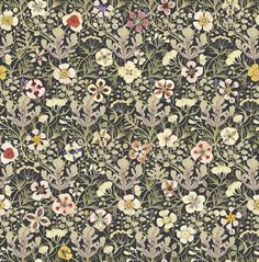 an old wallpaper with flowers and vines on it's side, in black background