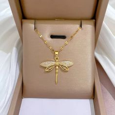 Women's Fashion Jewelry Gold Cubic Zircon Dragonfly Pendant Necklace 427 Dragonfly Necklaces, Wings Pendant, Dragonfly Wings, Long Tassel Necklace, Girl Couple, Dragonfly Necklace, Dragonfly Pendant, Long Pendant Necklace, Accessories Jewelry Necklace