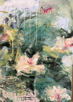 an abstract painting with flowers and water lillies