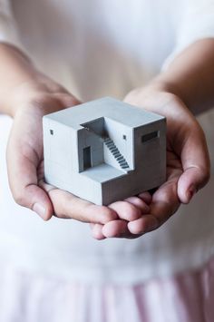 a person holding a small house in their hands