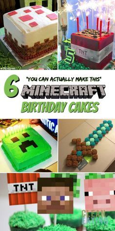 the birthday cake is made to look like minecraft