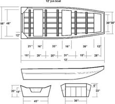 the front and side view of a boat, with measurements for the bottom part on it