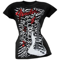 Fender - Zebra Juniors T-Shirt Juniors T-Shirts Fender LG Black White Stratocaster, Scene Emo Fashion, Fender Logo, T Shirt Blanket, Scene Shirt, Zebra Shirt, Scene Outfits, Red Foil, Scene Fashion