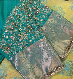 Sky Blue Work Blouse Designs, Latest Trendy Maggam Work Blouse Designs, Sky Blue Aari Work Blouse Designs, Sky Blue Maggam Work Blouse Designs, Full Work Blouse Designs, Silver Blouse Designs, Pelli Blouse, Simple Aari Design, Blouse Designs Maggam