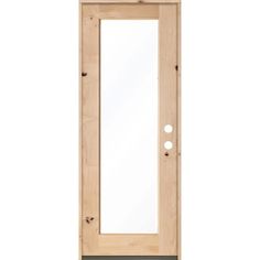 an unfinished wooden door with glass