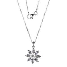 Absolute™ Sterling Silver Cubic Zirconia Floral Pendant with Chain  CZ dew drops shimmer on this floral pendant, a classic design that's wonderful for growing gorgeous jewelry collections.       Pendant approx. 7/8"L x 5/8"W     Chain approx. 18"L     Stamped .925; sterling silver; rhodium plating      Chain: lobster-claw clasp    Stone Information       All sizes and weights approximate     Clear Absolute Cubic Zirconia: Marquise, round; 2.07ct Silver Diamond Necklace With Flower Charm, Silver Necklace With Diamond Accents Flower Shape, Silver Necklace With Diamond Accents In Flower Shape, Formal Silver Necklace With Flower Charm, Grow Gorgeous, Dew Drops, Floral Pendant, Pendant With Chain, Gorgeous Jewelry