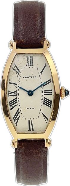 Vintage Cartier Watch For Formal Occasions, Vintage Cartier Yellow Gold Watch, Vintage Yellow Gold Cartier Watch, Vintage Cartier Watch With Chronometer, Vintage Cartier Watch Accessories For Formal Occasions, Vintage Cartier Gold Watch Accessories, Vintage Gold Cartier Watch Accessories, Vintage Cartier Watch With Rectangular Dial, Elegant Yellow Gold Self-winding Watch