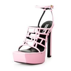 Versace Women's Pink High Heel Platform Leather Sandals Pumps Shoes Product Details Retail Value: $1050.00 This Is Authentic Versace Women's Pink High Heel Platform Leather Sandals Pumps Shoes Sku: Shoes-6314 Country/Region Of Manufacture Italy Material: 100% Leather Model: 1003216 Dvt2p 1pb9v Platform:1.35" Heel In Inches: 5.5" Evening Platform Sandals With Single Toe Strap, Designer Platform Sandals For Evening, Leather Heels With Heel Strap For Fashion Events, Glamorous Pink Leather Sandals, Luxury Open Toe Heels For Fashion Events, Luxury Pink Sandals With Sculpted Heel, Luxury Pink Sandals With Wrapped Heel, Pink Calf Leather Heels For Party, Elegant Leather Sandals For Fashion Events