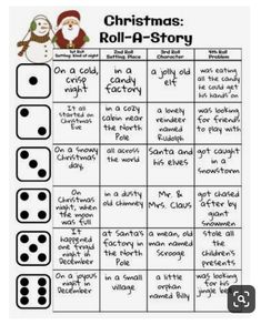 a christmas roll - a - story game with dices and santa clause on it